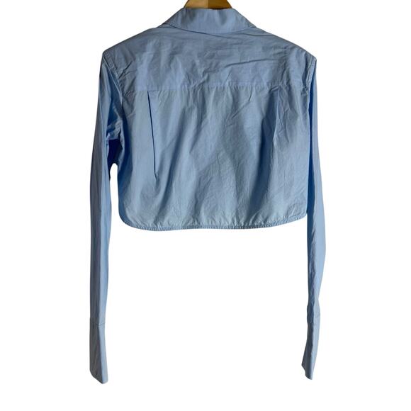 STAUD Seneca French Blue Boxy Cropped Long Sleeve Button Up Collared Top Small - Picture 9 of 11
